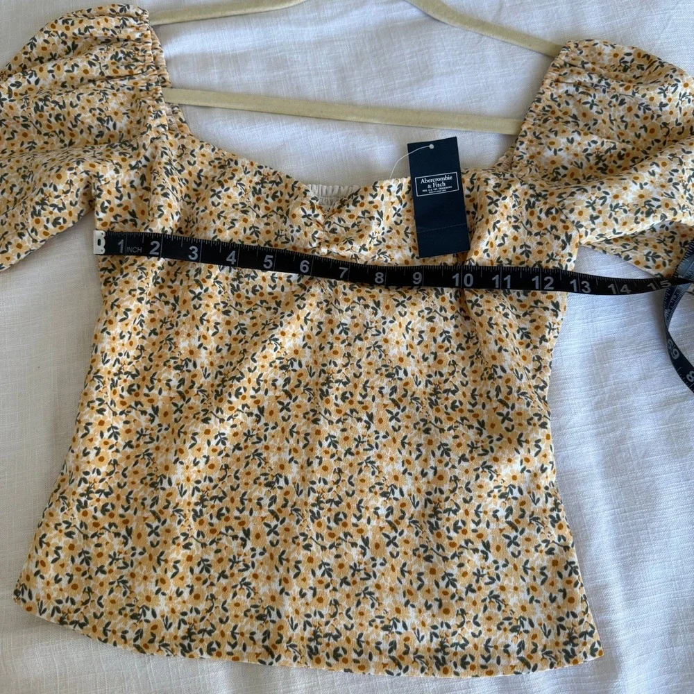 Abercrombie & Fitch Yellow Floral Puff Sleeve Smocked Back Top NWT XS - Picture 5 of 6